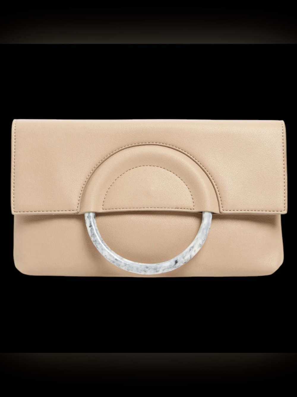 Leith Resin White Marble Look Ring Handle Clutch Purse Bag Fold Over